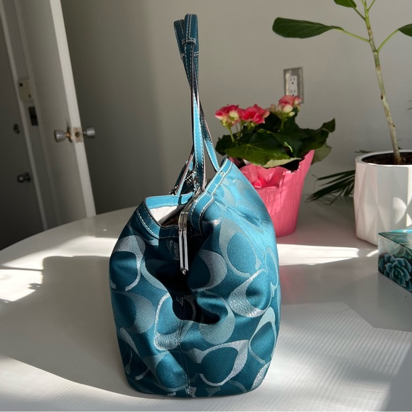Coach Signature Blue and Silver Print Satchel - Picture 3 of 14